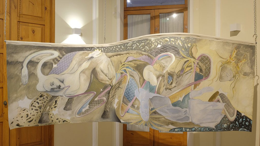 Pintura mural y obra suspendida de gran formato en Astrarium, Museo Nacional del Cacao